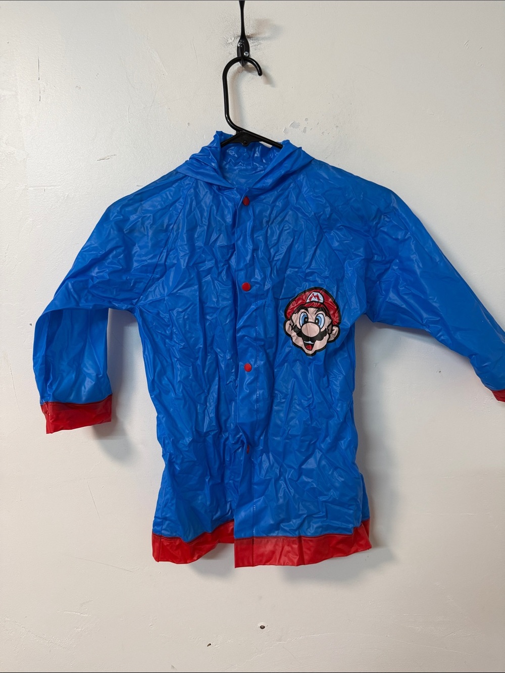 Kids Waterproof Hooded Raincoat in Bright Blue with Red Trim
